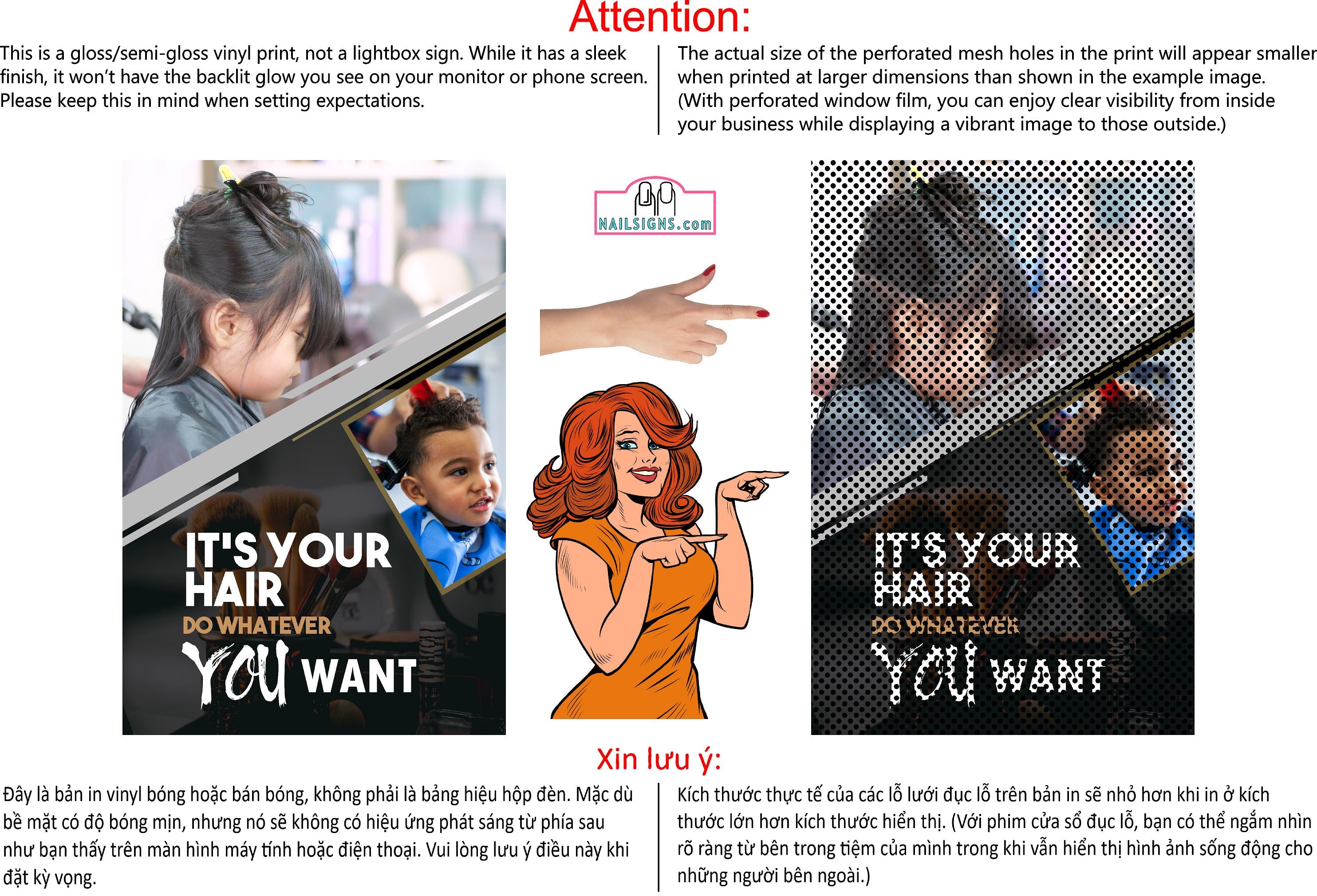 Family Hair 17 Perforated Mesh One Way Vision Window See-Through Sign Salon Vinyl Cut Haircut Vertical