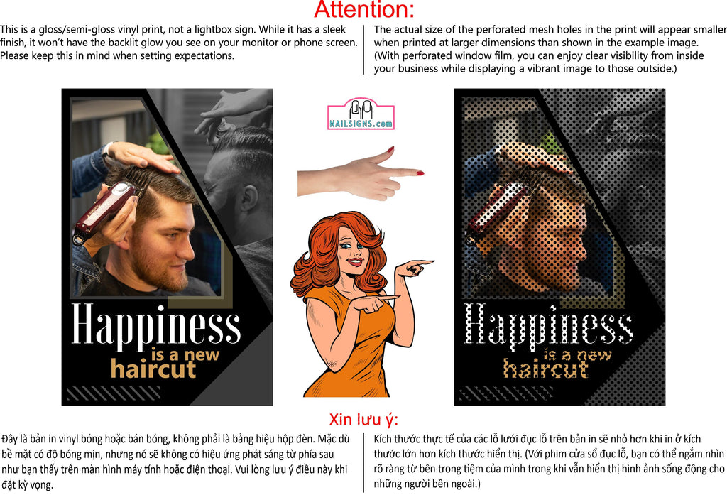 Family Hair 18 Perforated Mesh One Way Vision Window See-Through Sign Salon Vinyl Cut Haircut Vertical
