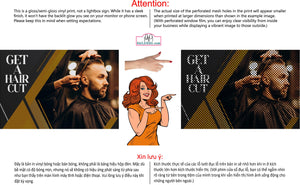Family Hair 20 Perforated Mesh One Way Vision Window See-Through Sign Salon Vinyl Cut Haircut Horizontal
