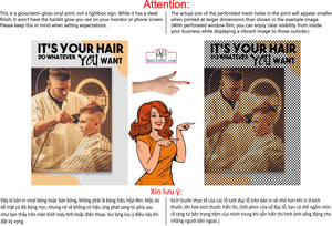 Family Hair 02 Perforated Mesh One Way Vision Window See-Through Sign Salon Vinyl Cut Haircut Vertical