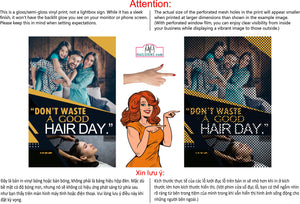 Family Hair 03 Perforated Mesh One Way Vision Window See-Through Sign Salon Vinyl Cut Haircut Vertical