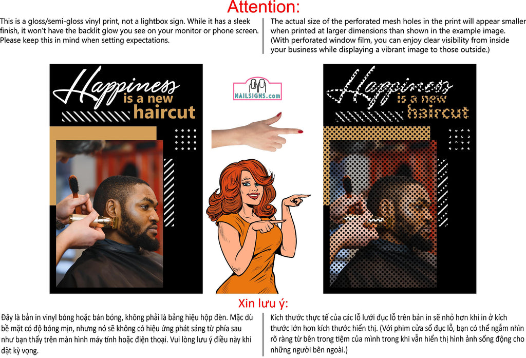 Family Hair 04 Perforated Mesh One Way Vision Window See-Through Sign Salon Vinyl Cut Haircut Vertical