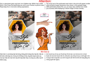 Family Hair 05 Perforated Mesh One Way Vision Window See-Through Sign Salon Vinyl Cut Haircut Vertical