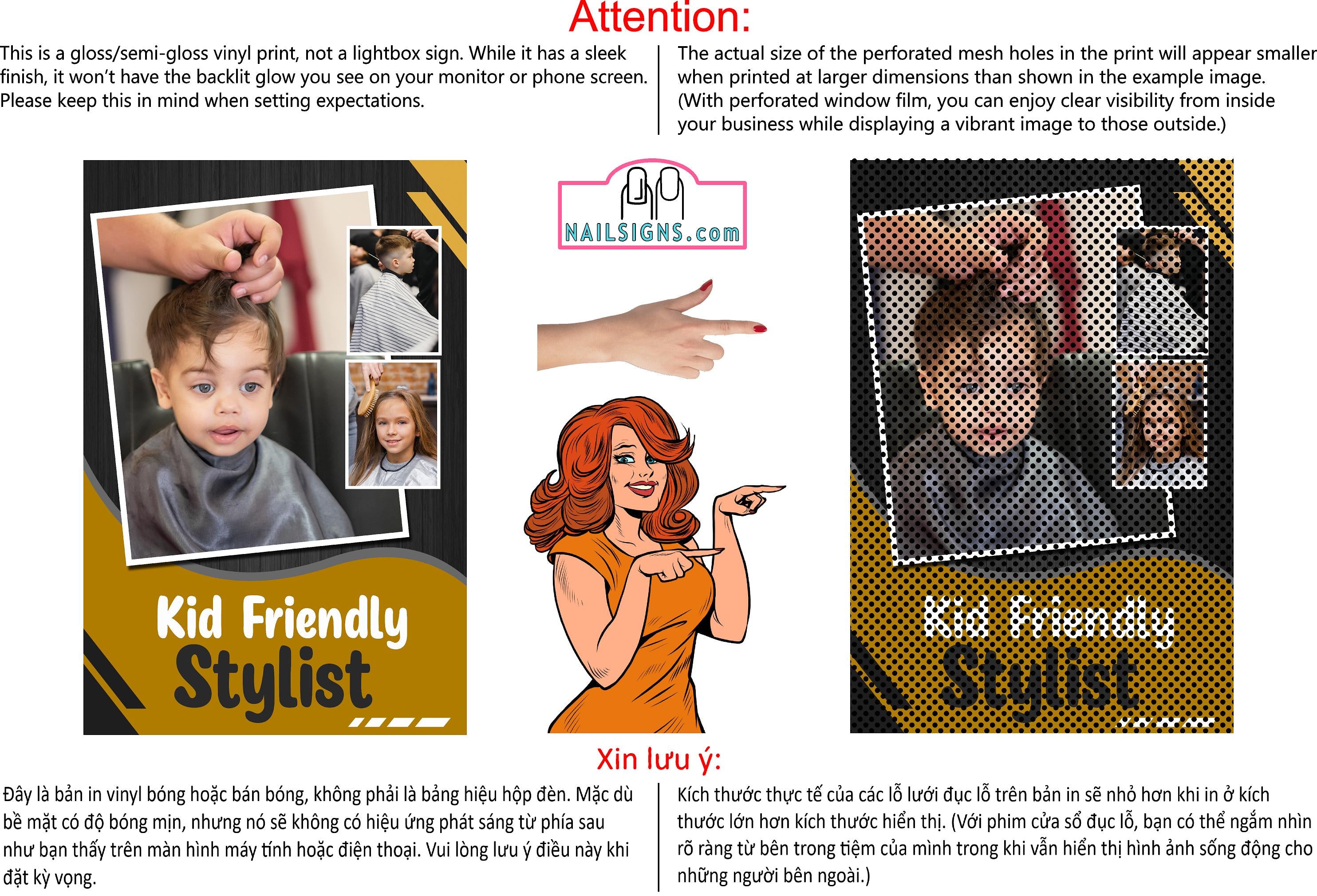Family Hair 07 Perforated Mesh One Way Vision Window See-Through Sign Salon Vinyl Cut Haircut Vertical