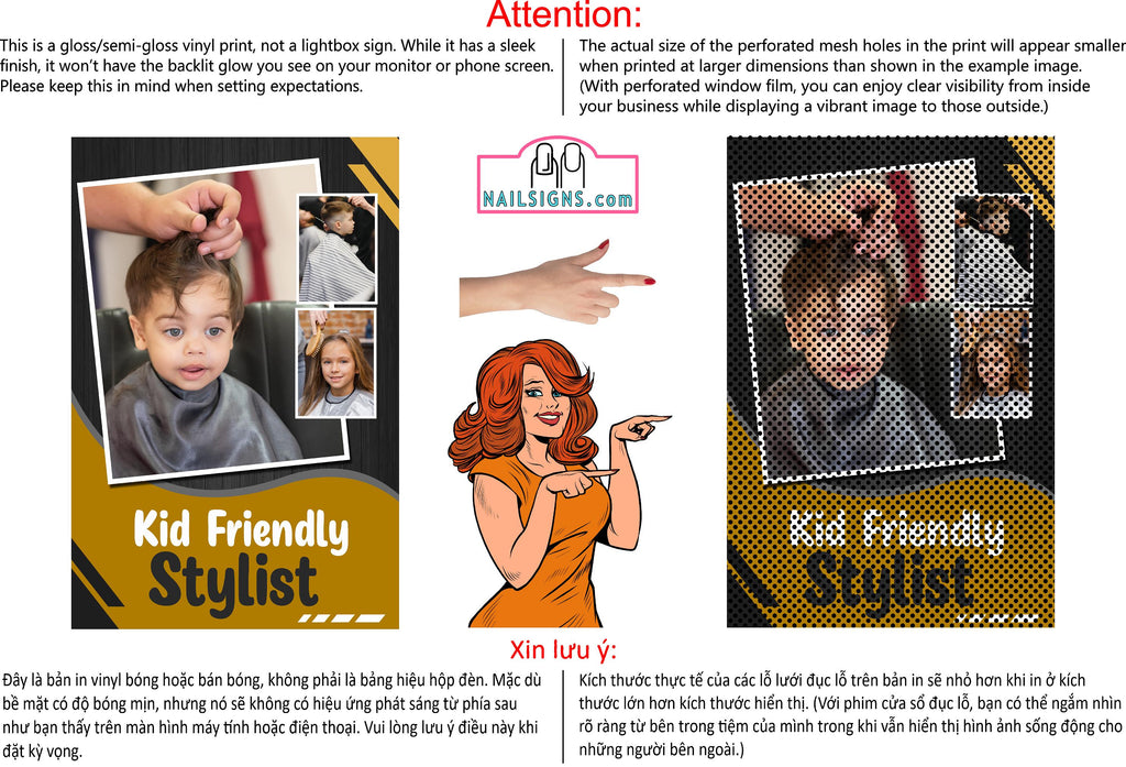 Family Hair 07 Perforated Mesh One Way Vision Window See-Through Sign Salon Vinyl Cut Haircut Vertical