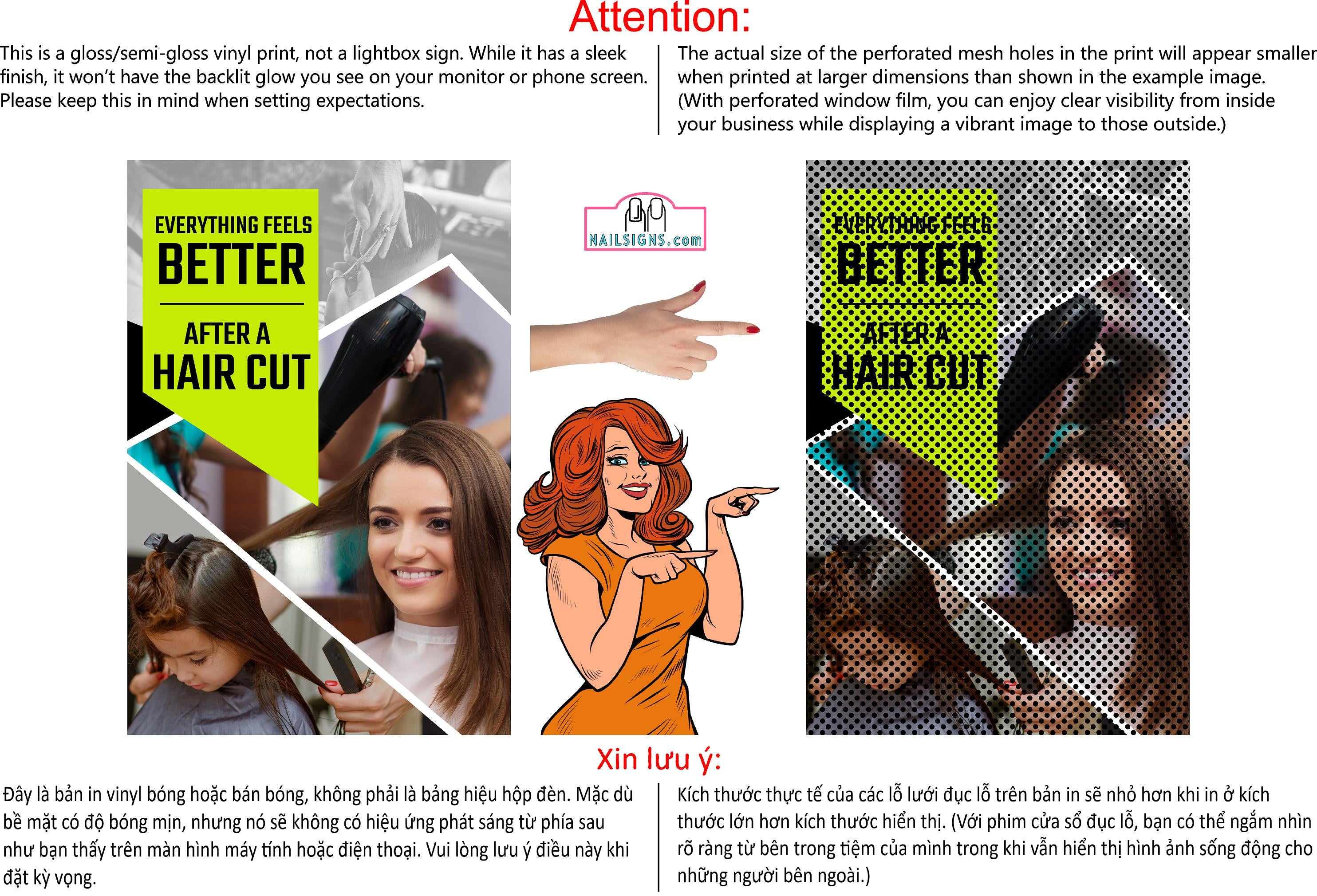 Family Hair 01 Perforated Mesh One Way Vision Window See-Through Sign Salon Vinyl Cut Haircut Vertical
