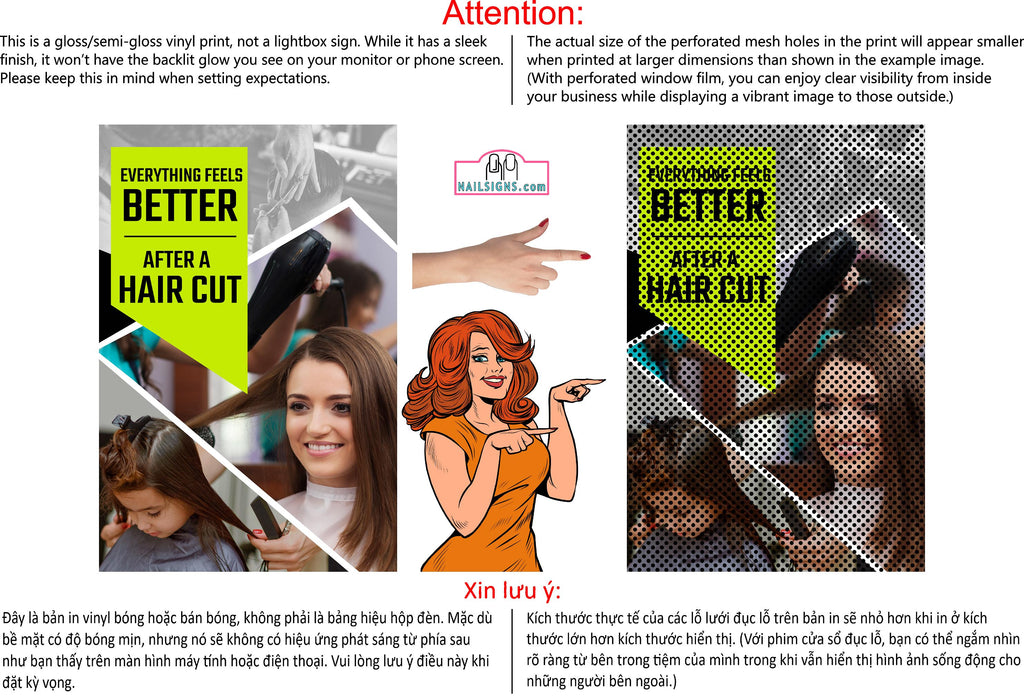 Family Hair 01 Perforated Mesh One Way Vision Window See-Through Sign Salon Vinyl Cut Haircut Vertical