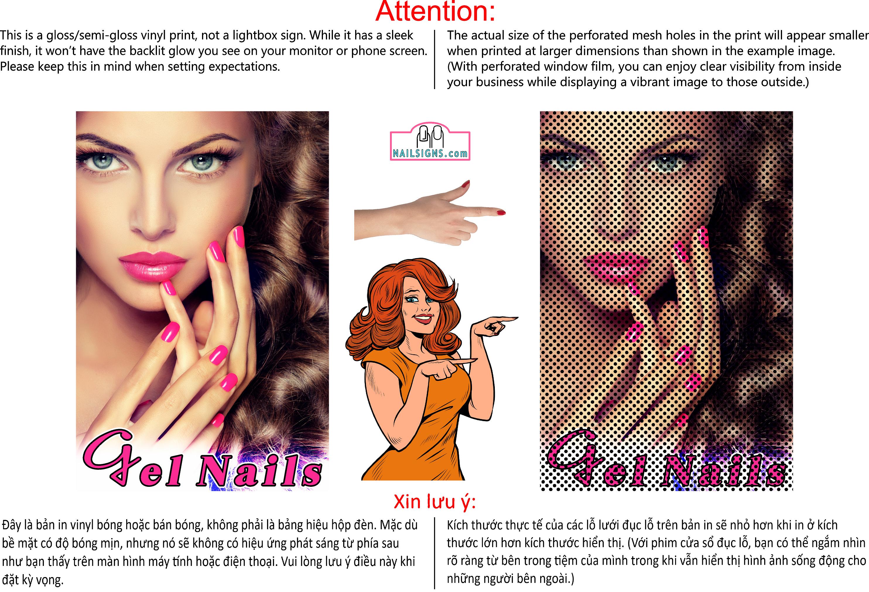 Gel 02 Perforated Mesh One Way Vision See-Through Window Vinyl Nail Salon Sign Vertical