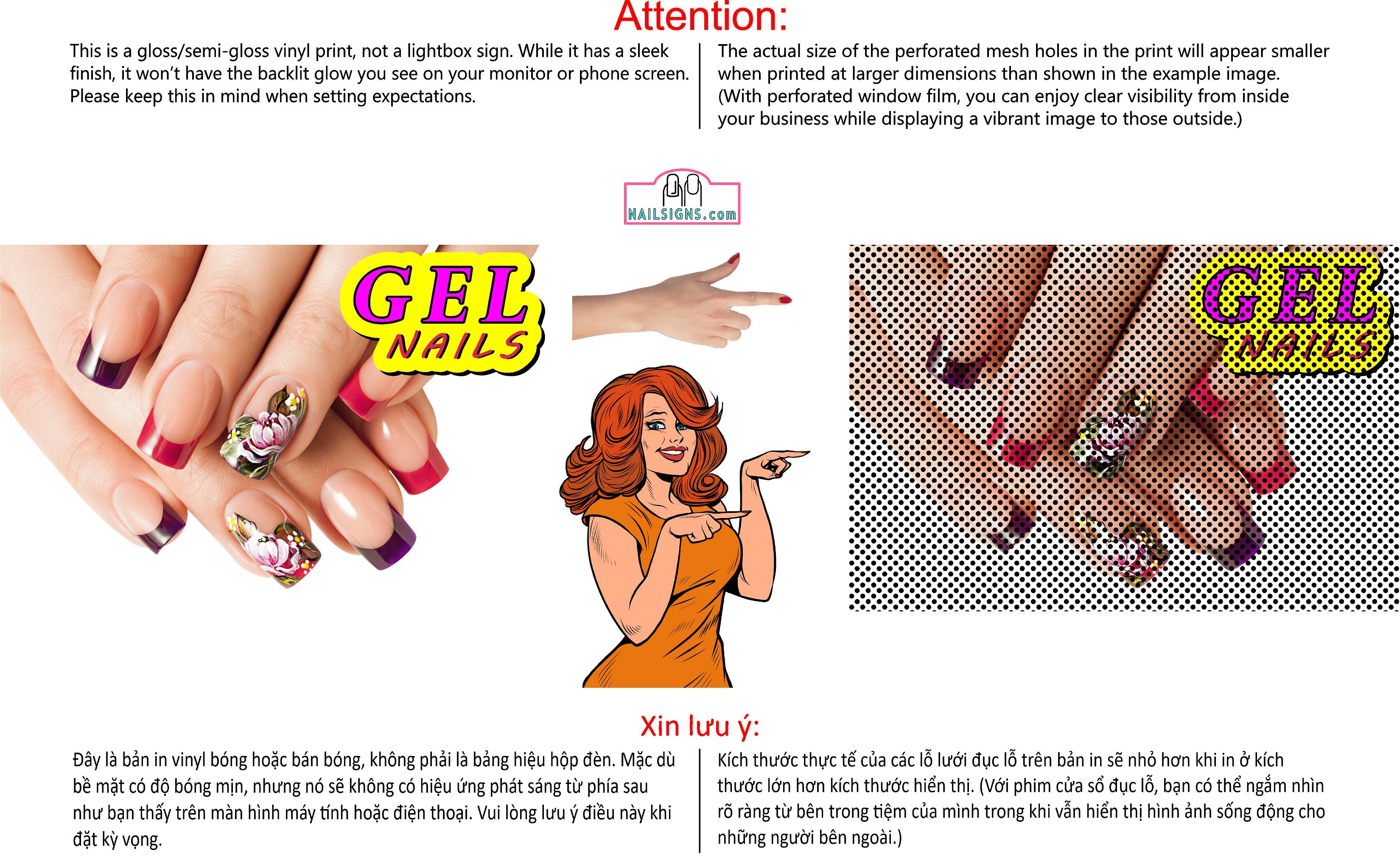 Gel 08 Perforated Mesh One Way Vision See-Through Window Vinyl Nail Salon Sign Horizontal