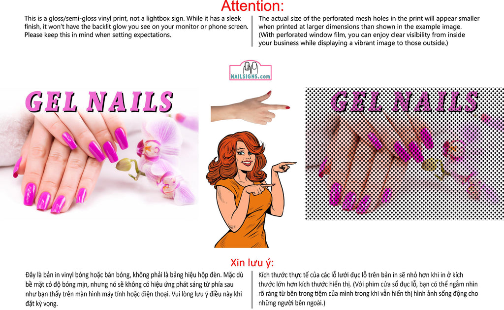 Gel 09 Perforated Mesh One Way Vision See-Through Window Vinyl Nail Salon Sign Horizontal