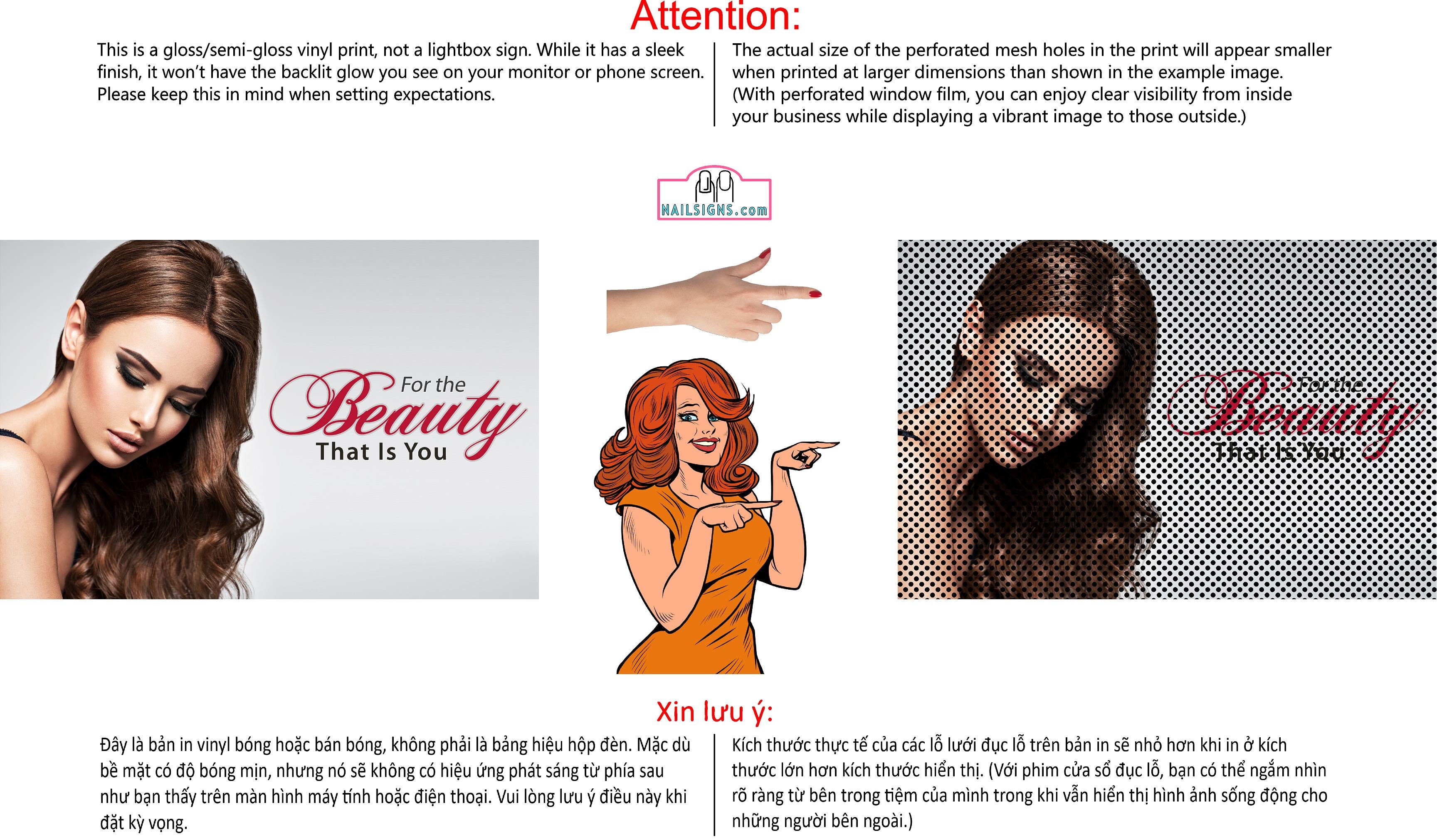 Hair Salon 19 Perforated Mesh One Way Vision Window See-Through Vinyl Sign Beauty Horizontal