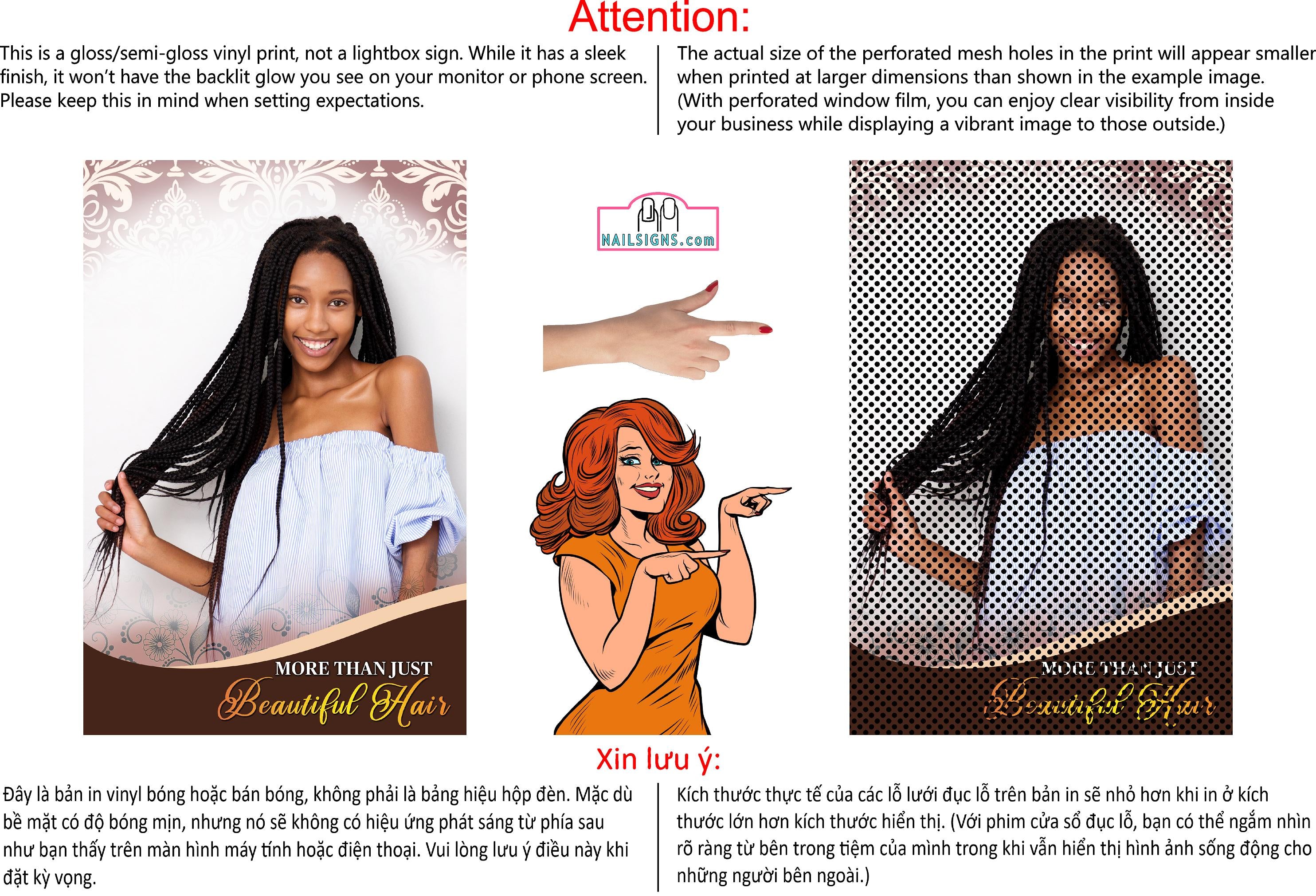 Hair Salon 25 Perforated Mesh One Way Vision Window See-Through Sign Salon Vinyl Décor Beauty Black African Vertical