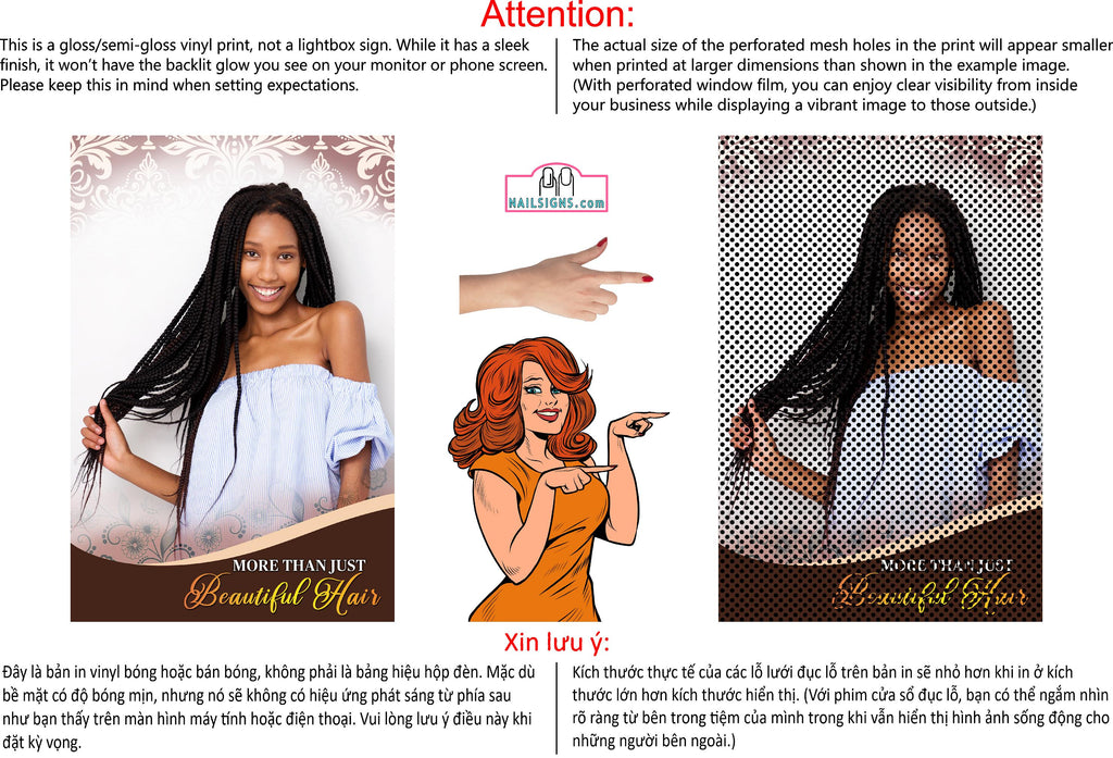 Hair Salon 25 Perforated Mesh One Way Vision Window See-Through Sign Salon Vinyl Décor Beauty Black African Vertical