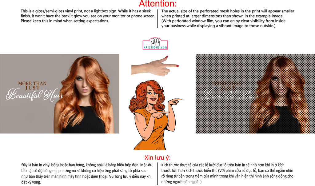 Hair Salon 30 Perforated Mesh One Way Vision Window See-Through Sign Salon Vinyl Décor Beauty Horizontal