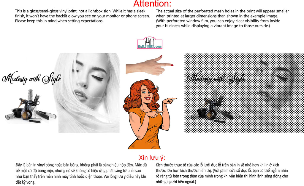 Hair Salon 39 Perforated Mesh One Way Vision Window See-Through Sign Salon Vinyl Décor Beauty Horizontal