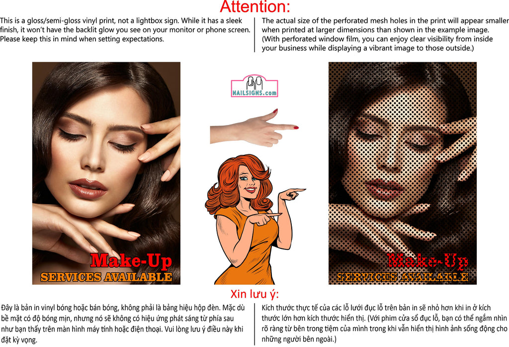 Make-Up 02 Perforated Mesh One Way Vision See-Through Window Vinyl Service Salon Sign Vertical
