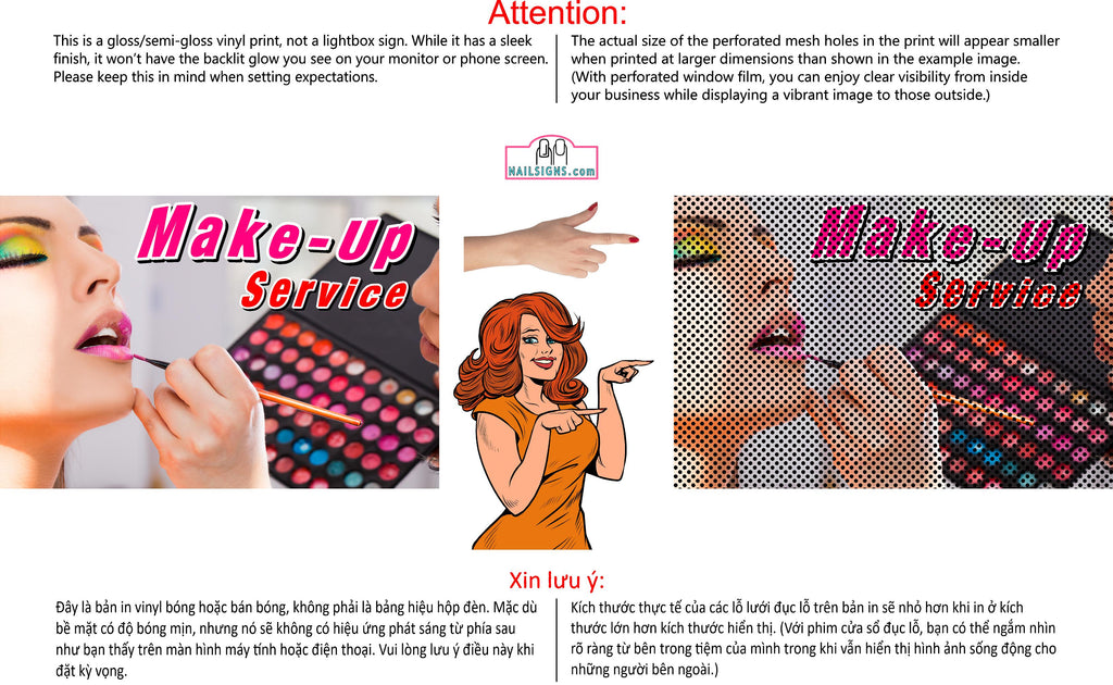 Make-Up 06 Perforated Mesh One Way Vision See-Through Window Vinyl Salon Sign Horizontal