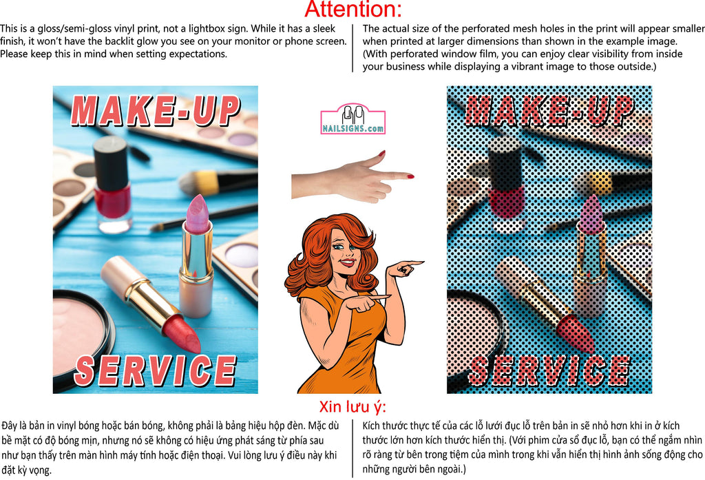 Make-Up 01 Perforated Mesh One Way Vision See-Through Window Vinyl Service Salon Sign Vertical