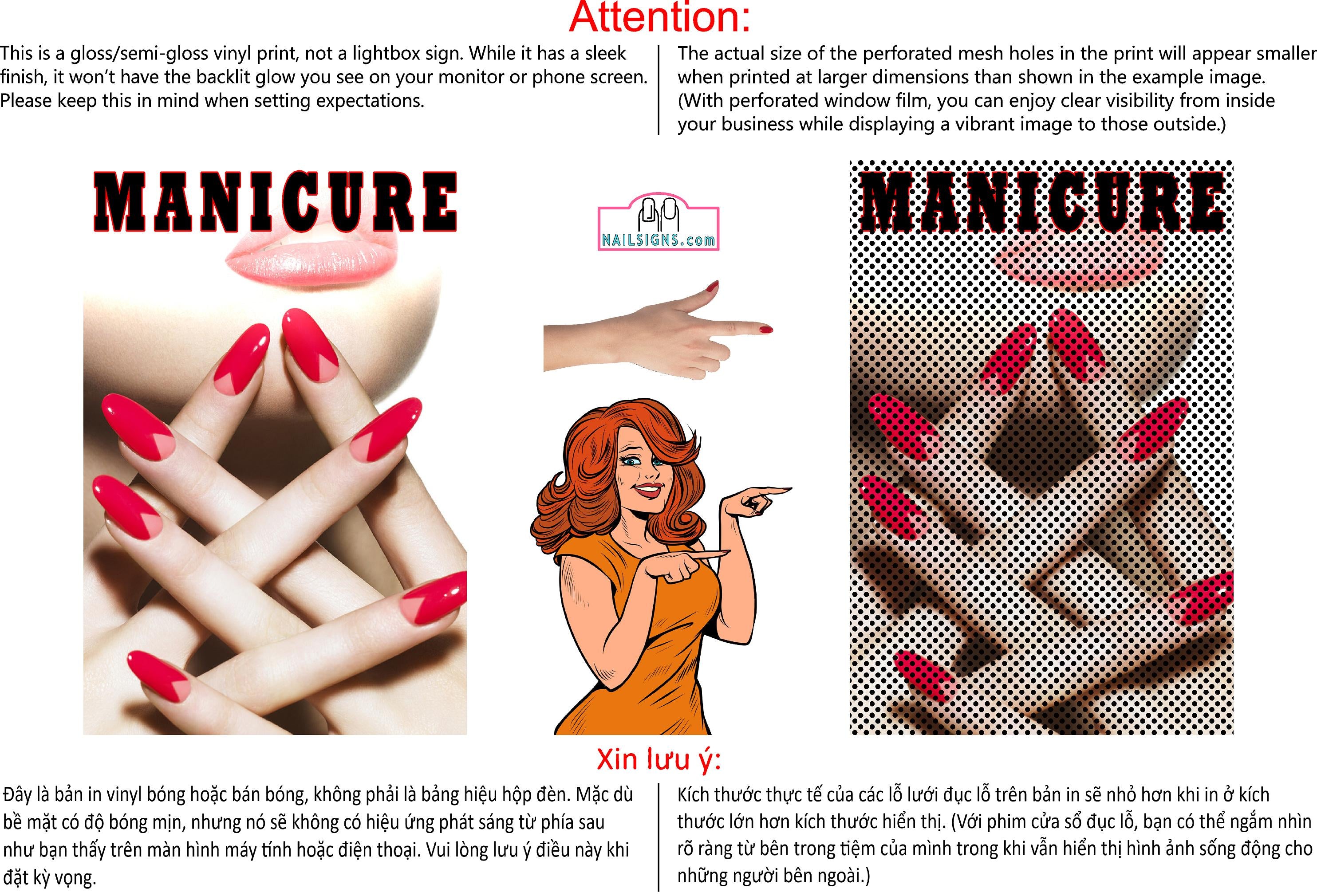 Manicure 14 Perforated Mesh One Way Vision See-Through Window Vinyl Nail Salon Sign Vertical