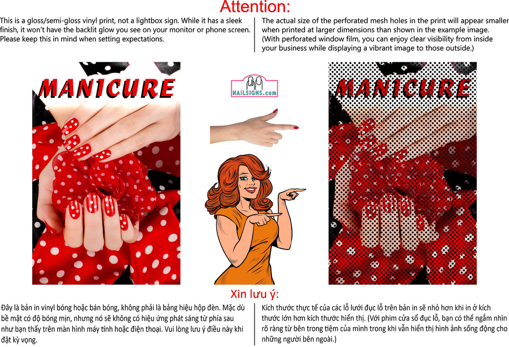 Manicure 15 Perforated Mesh One Way Vision See-Through Window Vinyl Nail Salon Sign Vertical