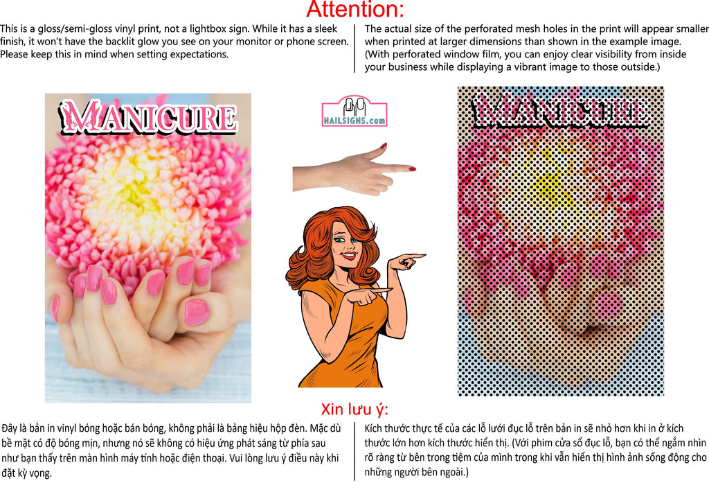 Manicure 18 Perforated Mesh One Way Vision See-Through Window Vinyl Nail Salon Sign Vertical