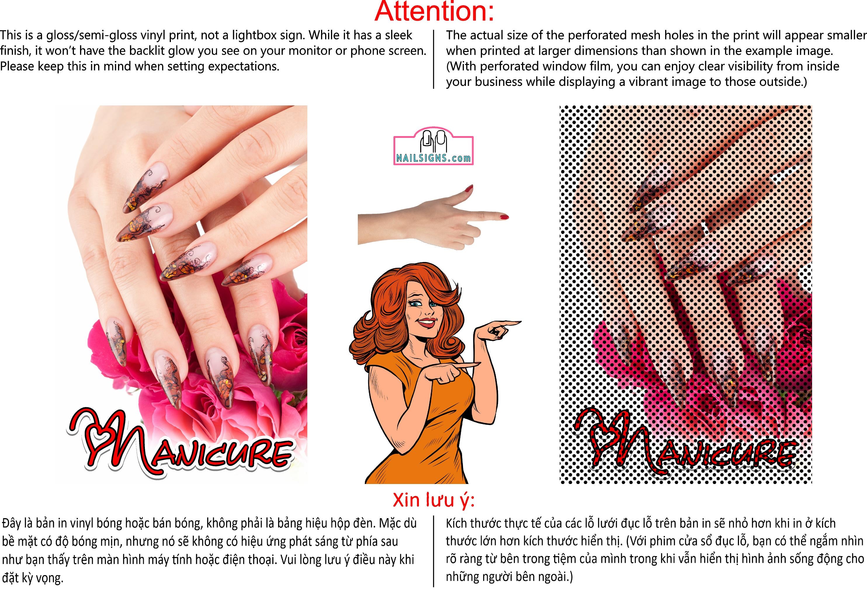 Manicure 20 Perforated Mesh One Way Vision See-Through Window Vinyl Nail Salon Sign Vertical