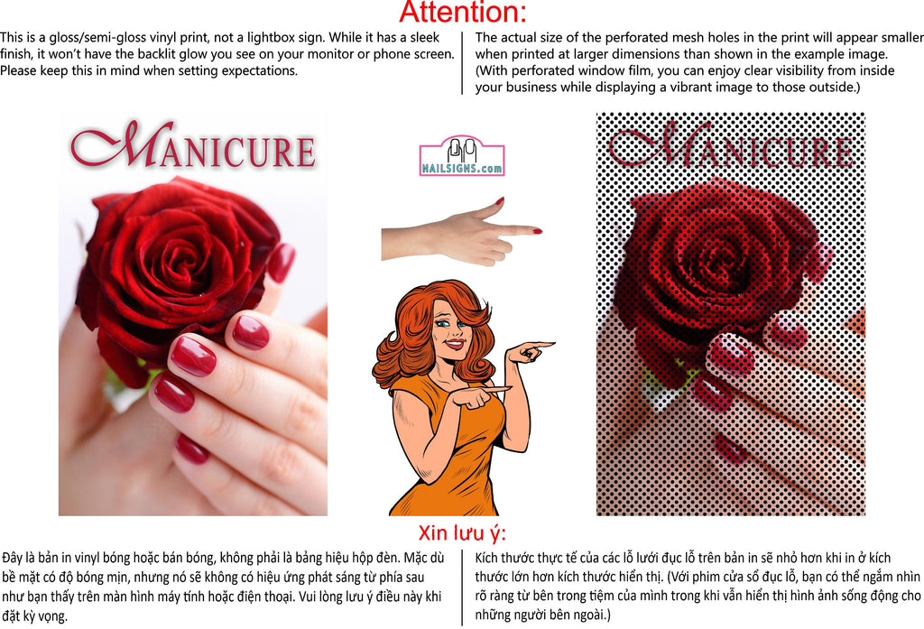 Manicure 21 Perforated Mesh One Way Vision See-Through Window Vinyl Nail Salon Sign Vertical