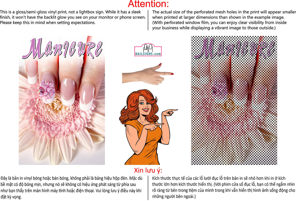 Manicure 22 Perforated Mesh One Way Vision See-Through Window Vinyl Nail Salon Sign Vertical