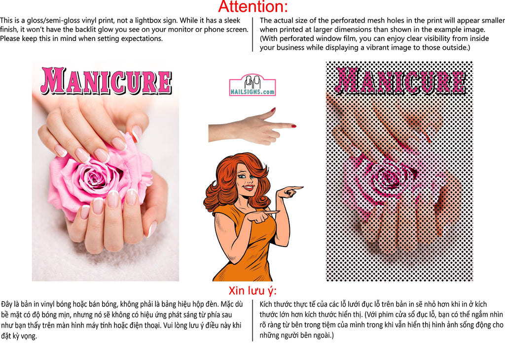 Manicure 23 Perforated Mesh One Way Vision See-Through Window Vinyl Nail Salon Sign Vertical