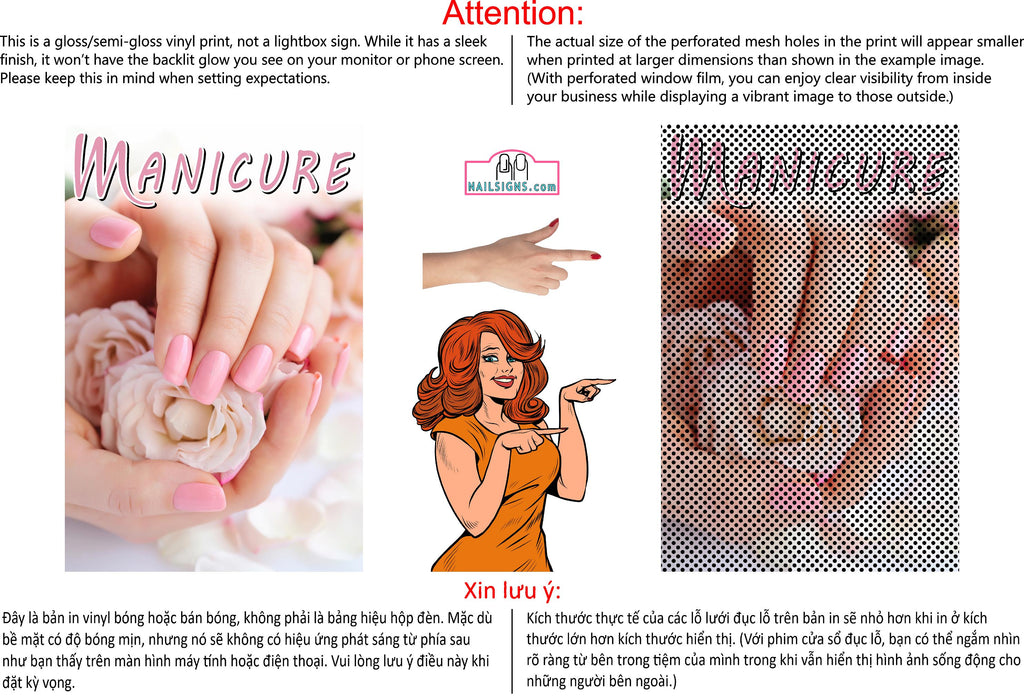 Manicure 25 Perforated Mesh One Way Vision See-Through Window Vinyl Nail Salon Sign Vertical