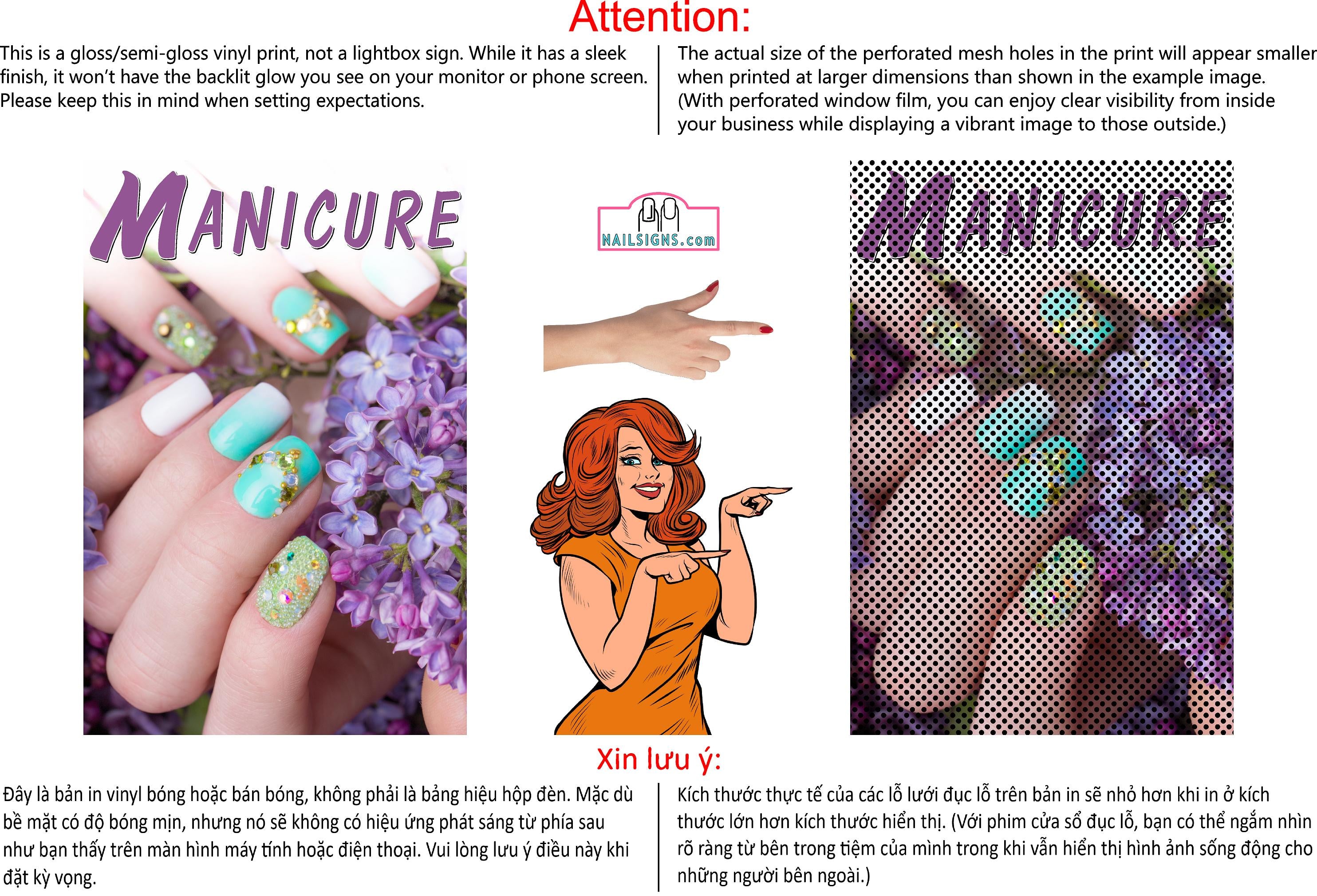 Manicure 26 Perforated Mesh One Way Vision See-Through Window Vinyl Nail Salon Sign Vertical