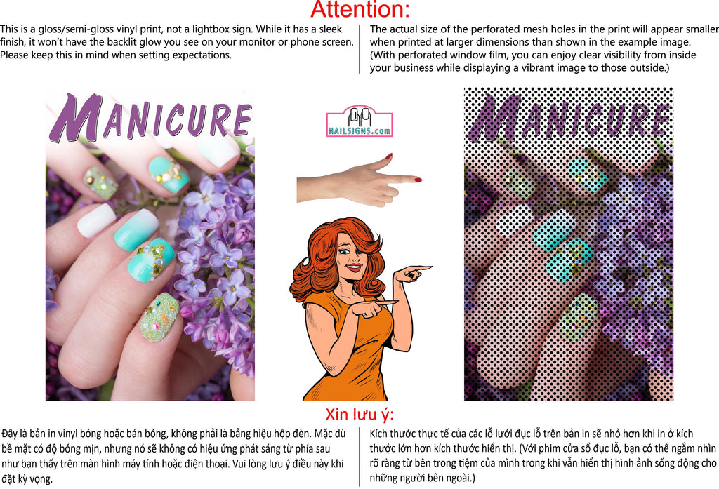 Manicure 26 Perforated Mesh One Way Vision See-Through Window Vinyl Nail Salon Sign Vertical