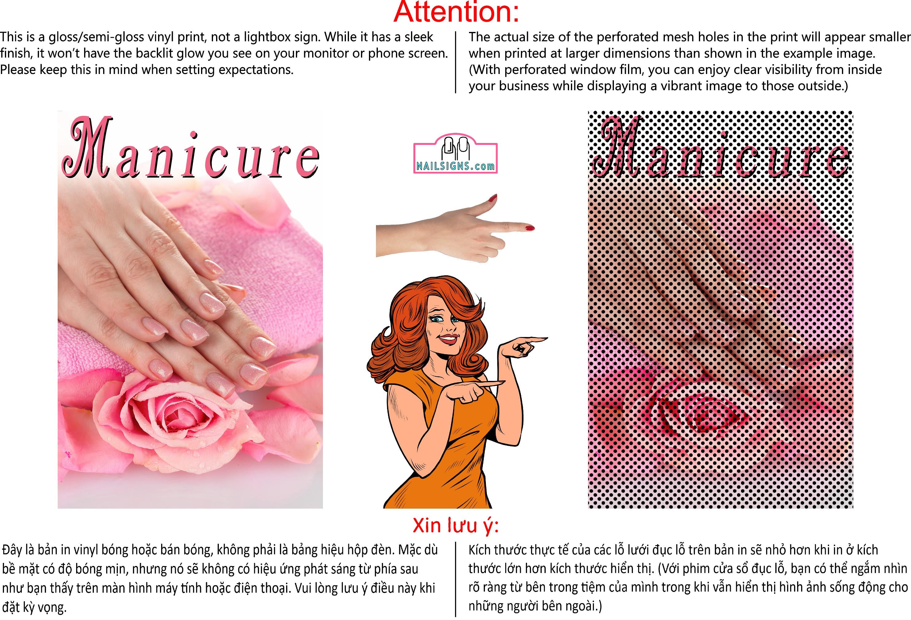 Manicure 27 Perforated Mesh One Way Vision See-Through Window Vinyl Nail Salon Sign Vertical
