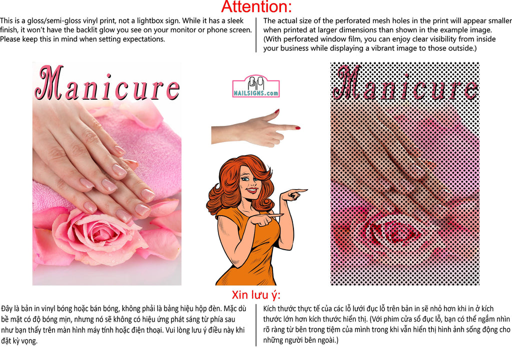 Manicure 27 Perforated Mesh One Way Vision See-Through Window Vinyl Nail Salon Sign Vertical