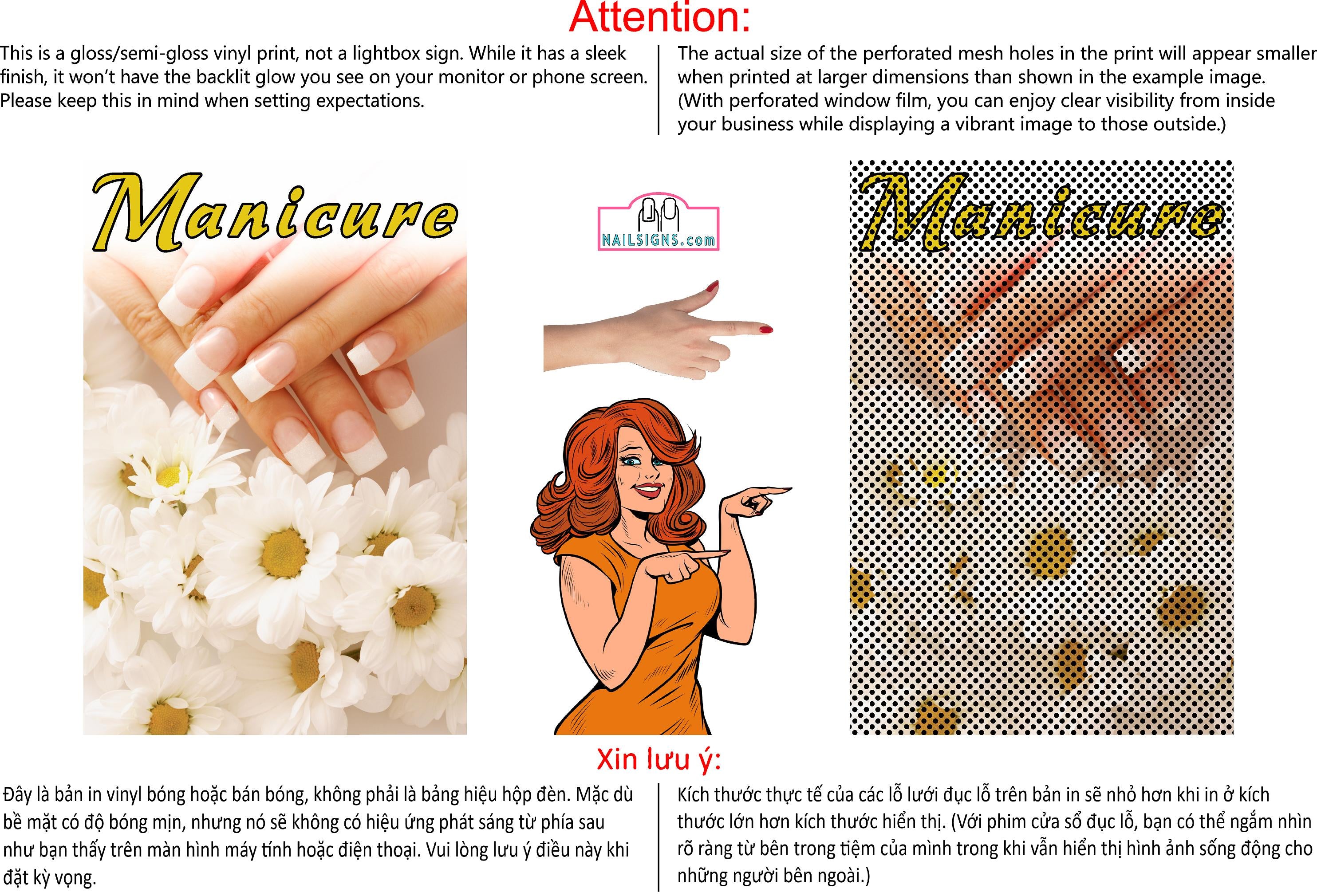 Manicure 28 Perforated Mesh One Way Vision See-Through Window Vinyl Nail Salon Sign Vertical