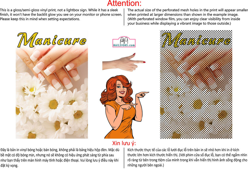 Manicure 28 Perforated Mesh One Way Vision See-Through Window Vinyl Nail Salon Sign Vertical