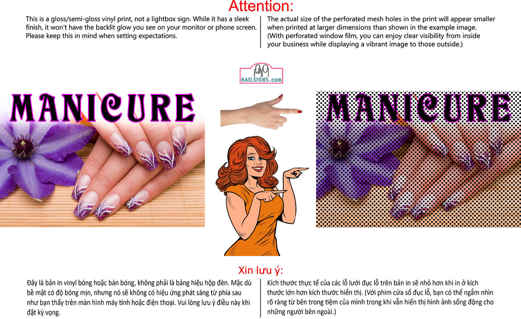 Manicure 30 Perforated Mesh One Way Vision See-Through Window Vinyl Nail Salon Sign Vertical
