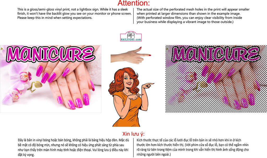 Manicure 04 Perforated Mesh One Way Vision See-Through Window Vinyl Salon Sign Horizontal