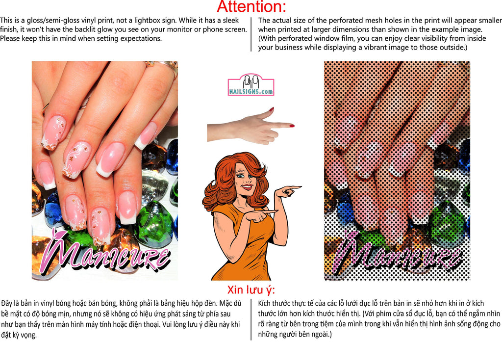 Manicure 01 Perforated Mesh One Way Vision See-Through Window Vinyl Salon Sign Vertical