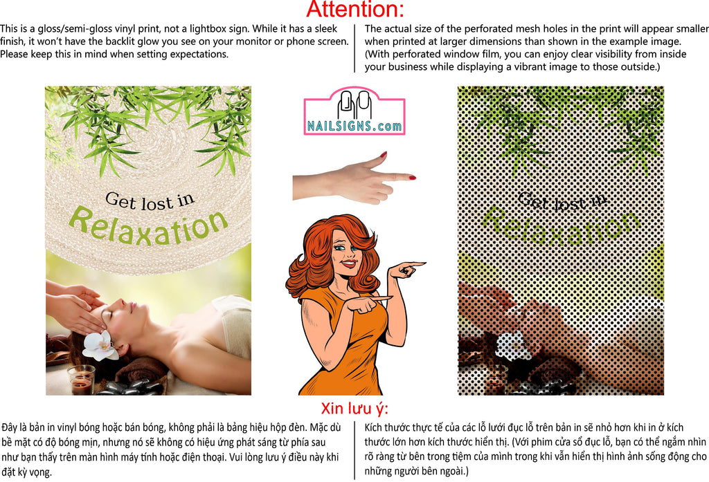 Massage 13 Perforated Mesh One Way Vision See-Through Window Vinyl Salon Sign Therapy Back Facial Foot Body Vertical