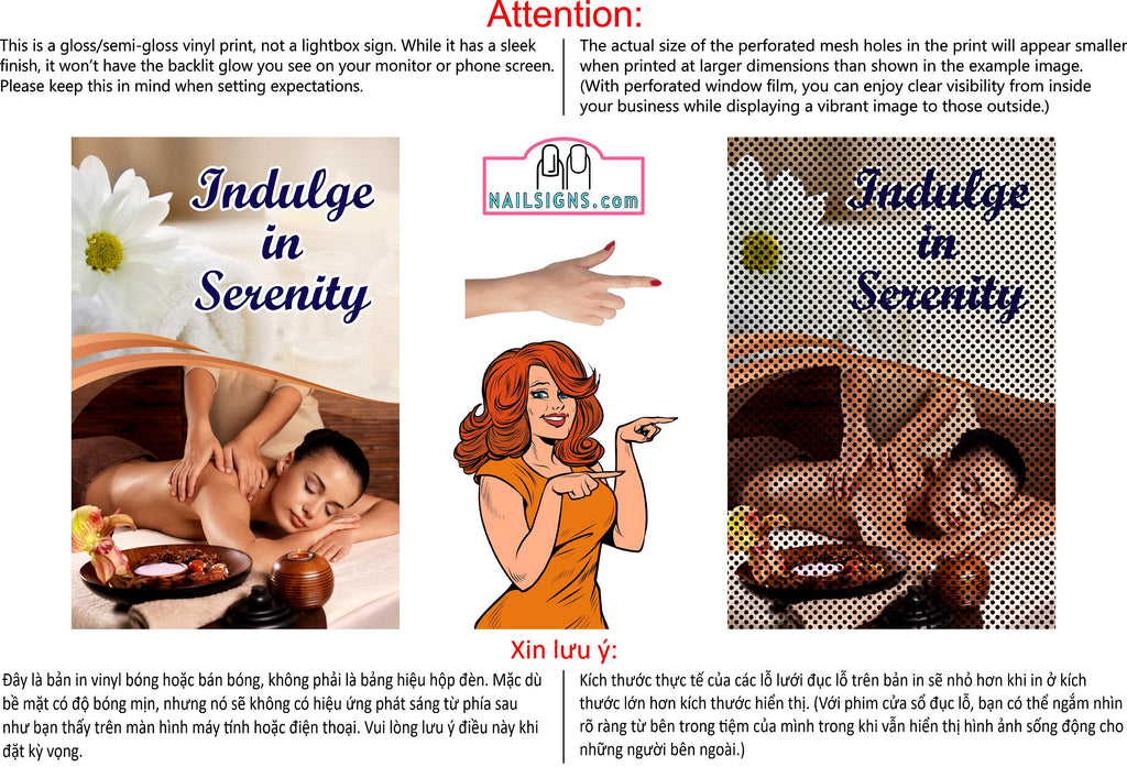 Massage 17 Perforated Mesh One Way Vision See-Through Window Vinyl Salon Sign Therapy Back Facial Foot Body Vertical