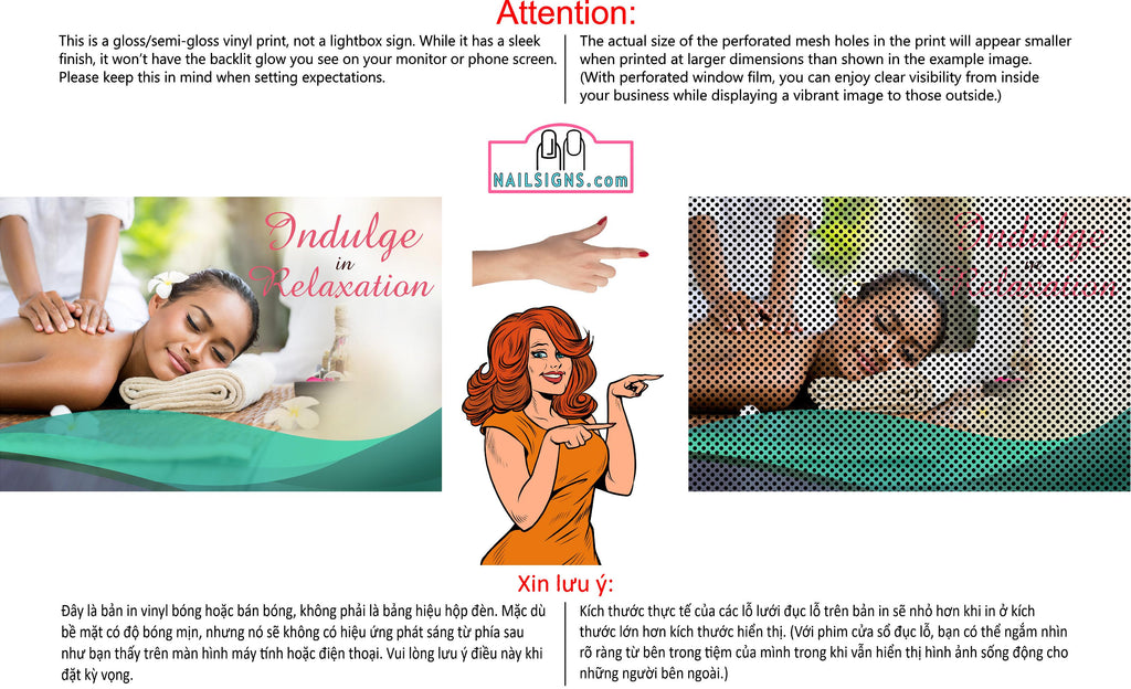 Massage 20 Perforated Mesh One Way Vision See-Through Window Vinyl Salon Sign Therapy Back Facial Foot Body Horizontal