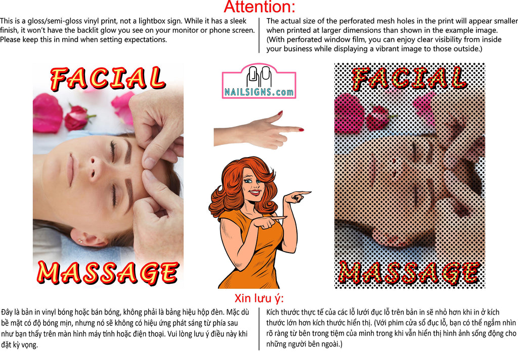 Massage 06 Perforated Mesh One Way Vision See-Through Window Vinyl Salon Sign Facial Vertical