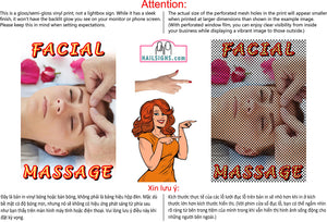 Massage 06 Perforated Mesh One Way Vision See-Through Window Vinyl Salon Sign Facial Vertical