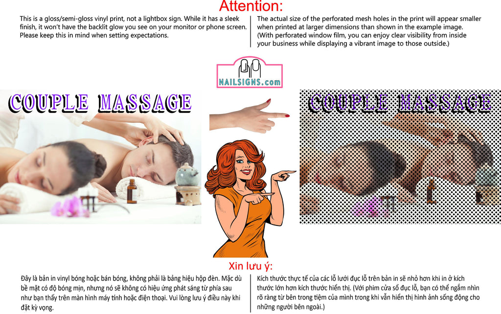 Massage 09 Perforated Mesh One Way Vision See-Through Window Vinyl Salon Sign Therapy Back Facial Foot Body Horizontal