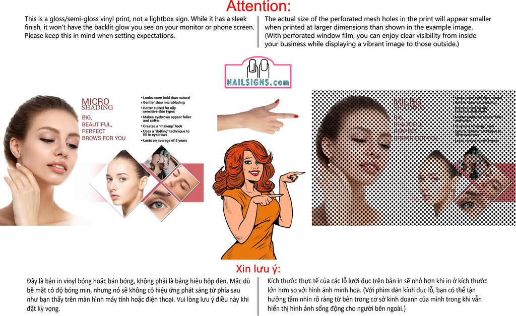 Microshading 10 Perforated Mesh One Way Vision See-Through Window Vinyl Salon Services Makeup Horizontal