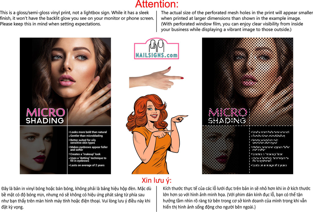 Microshading 02 Perforated Mesh One Way Vision See-Through Window Vinyl Salon Services Makeup Vertical