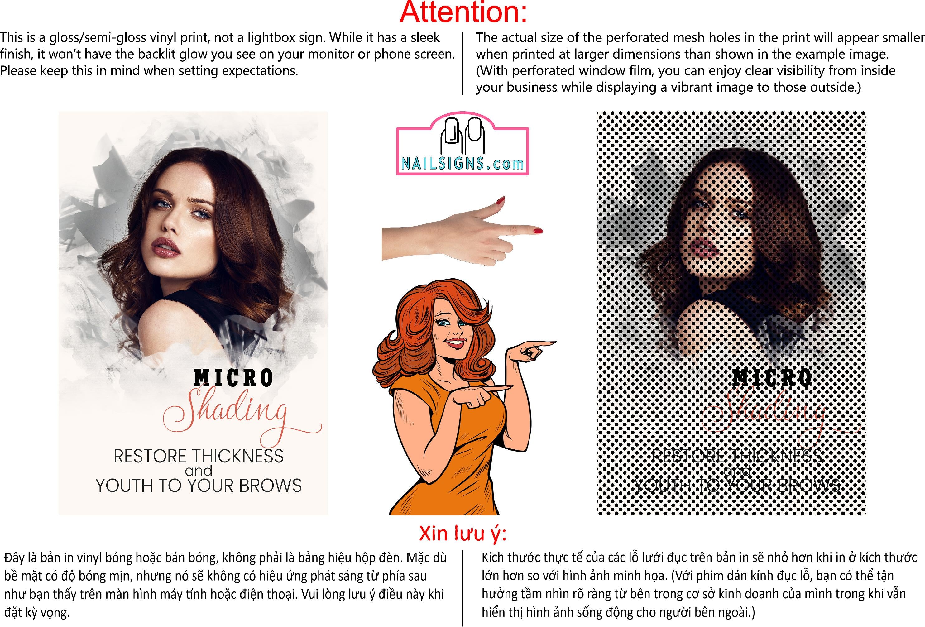 Microshading 03 Perforated Mesh One Way Vision See-Through Window Vinyl Salon Services Makeup Vertical