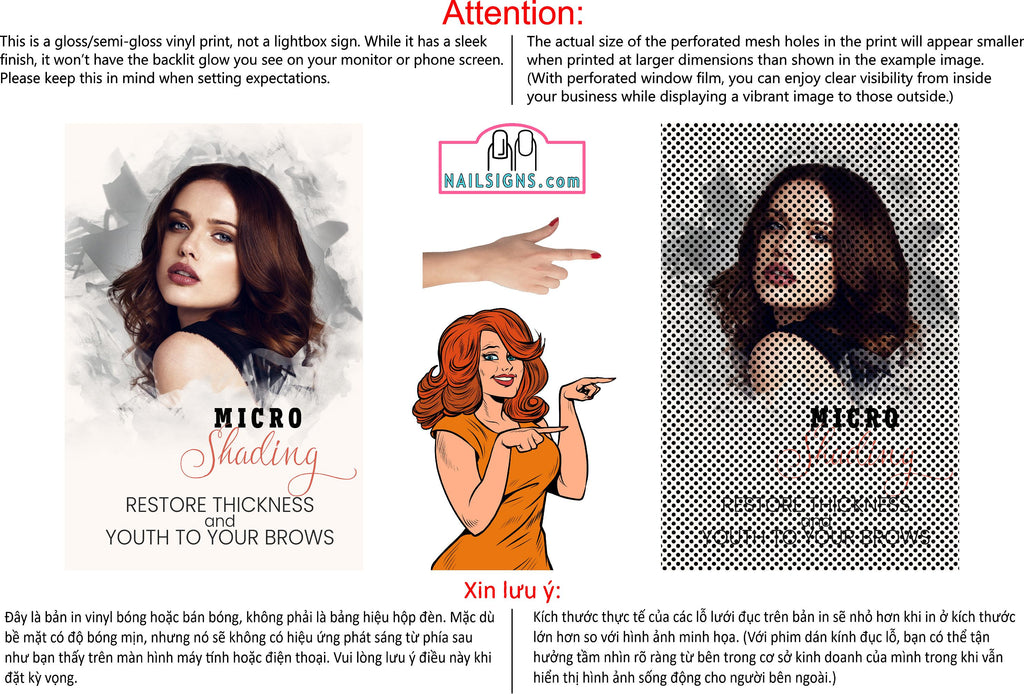 Microshading 03 Perforated Mesh One Way Vision See-Through Window Vinyl Salon Services Makeup Vertical