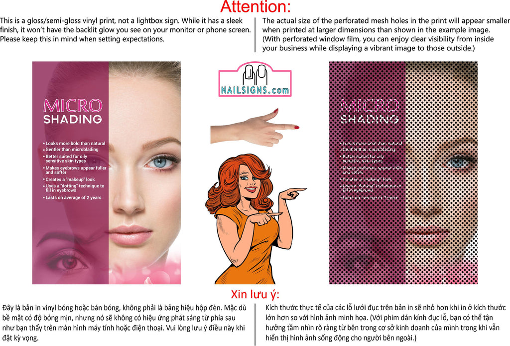 Microshading 04 Perforated Mesh One Way Vision See-Through Window Vinyl Salon Services Makeup Vertical